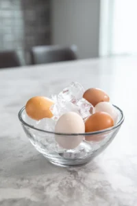 Place cooked eggs in an ice bath for 5 minutes
