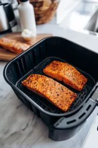 Place salmon fillets in air fryer and cook until done