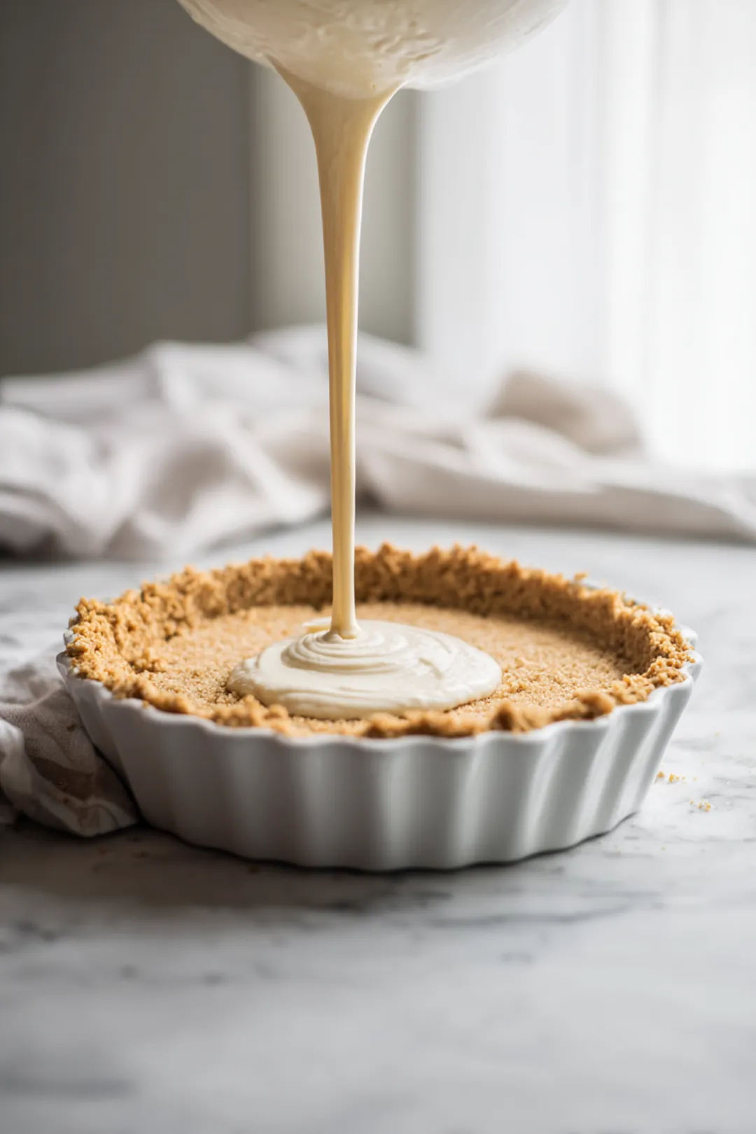 Pour cheesecake mixture into graham cracker crust