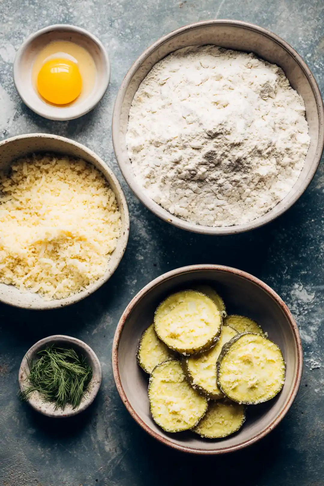 Set up breading station with flour, beaten egg, and panko breadcrumbs
