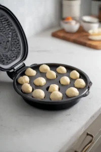Shape the dough into small donut shapes and place in the air fryer