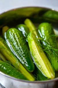 Soak dill pickle spears in lukewarm water for 10 minutes