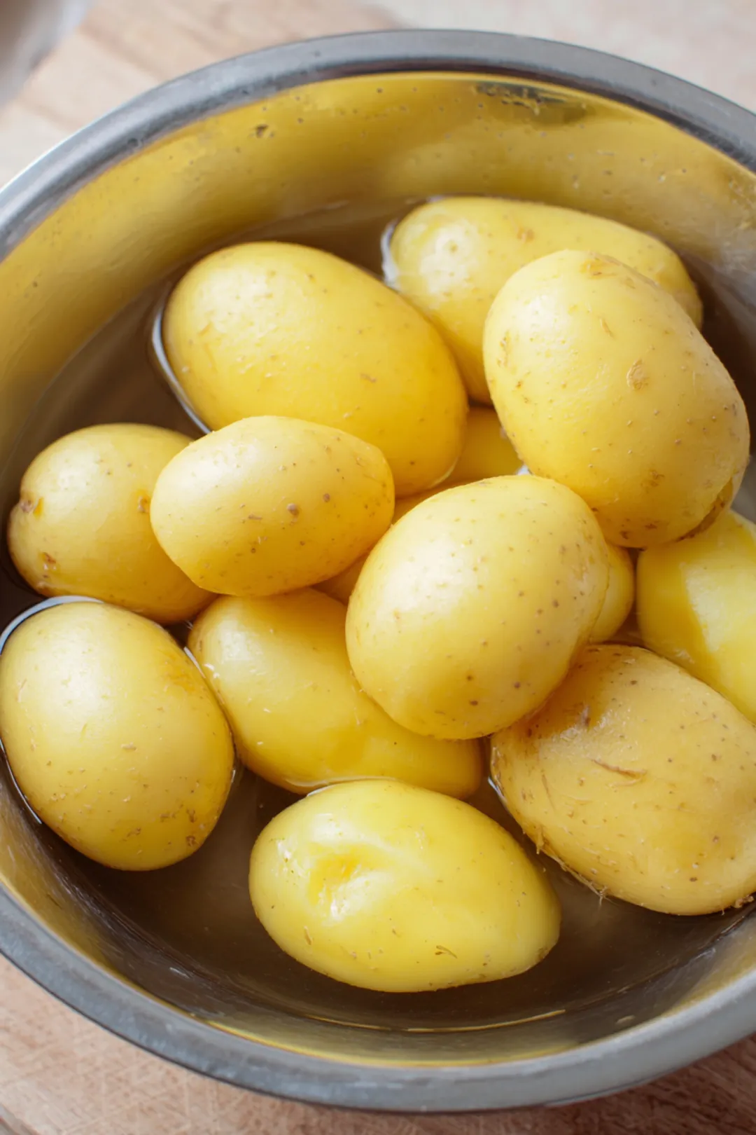 Soak the cut potatoes in lukewarm water for 30 minutes to help remove excess starch, which will aid in achieving a crispier texture when cooked.