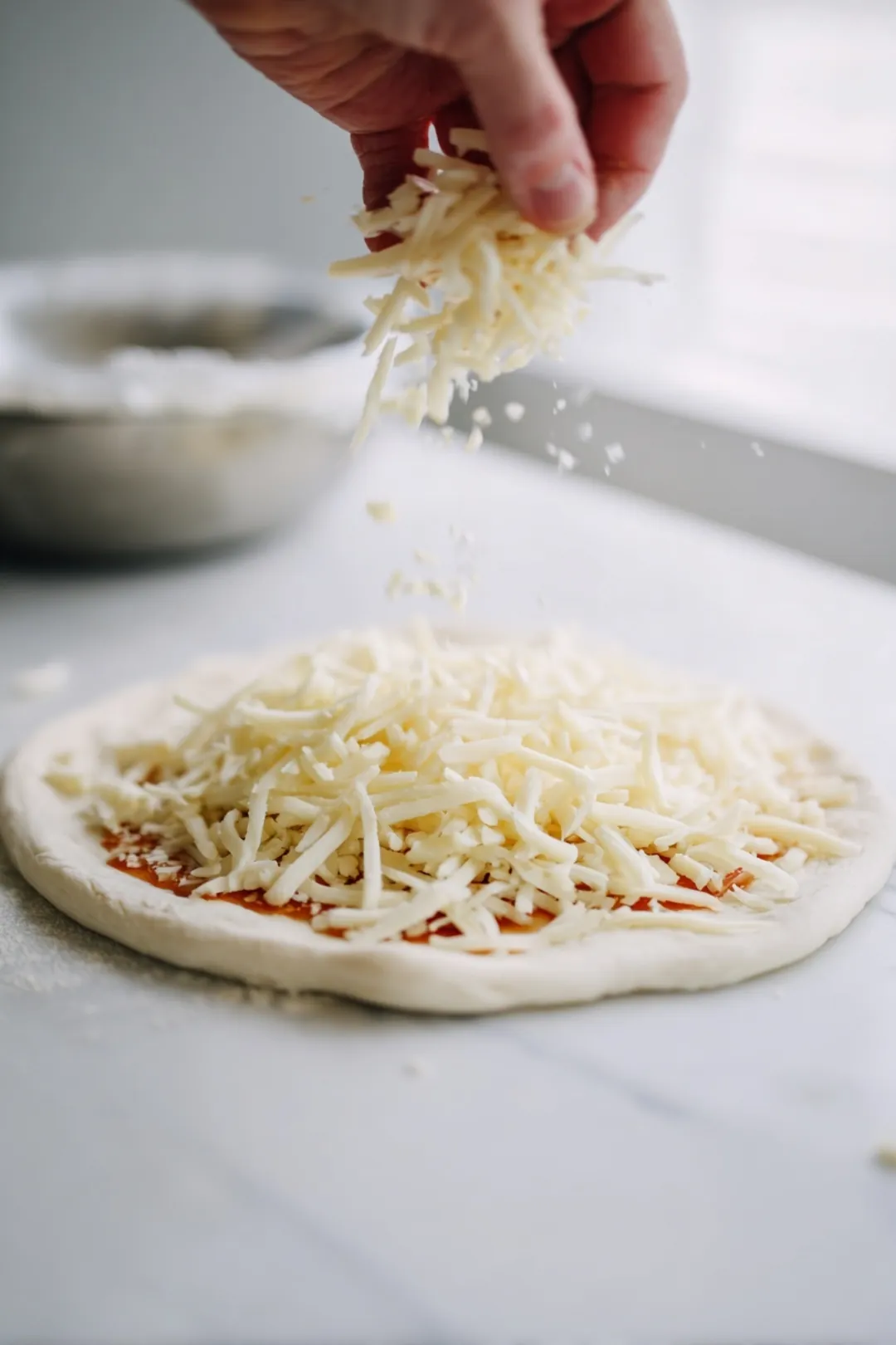 Spread cheese evenly on pizza crust