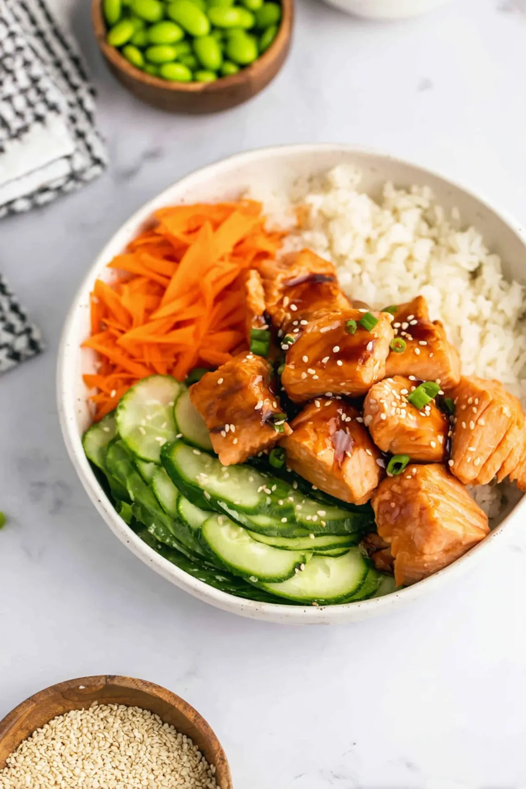 Teriyaki air fryer salmon bites bowl