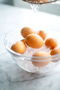 Transfer eggs to an ice water bath for 5 minutes