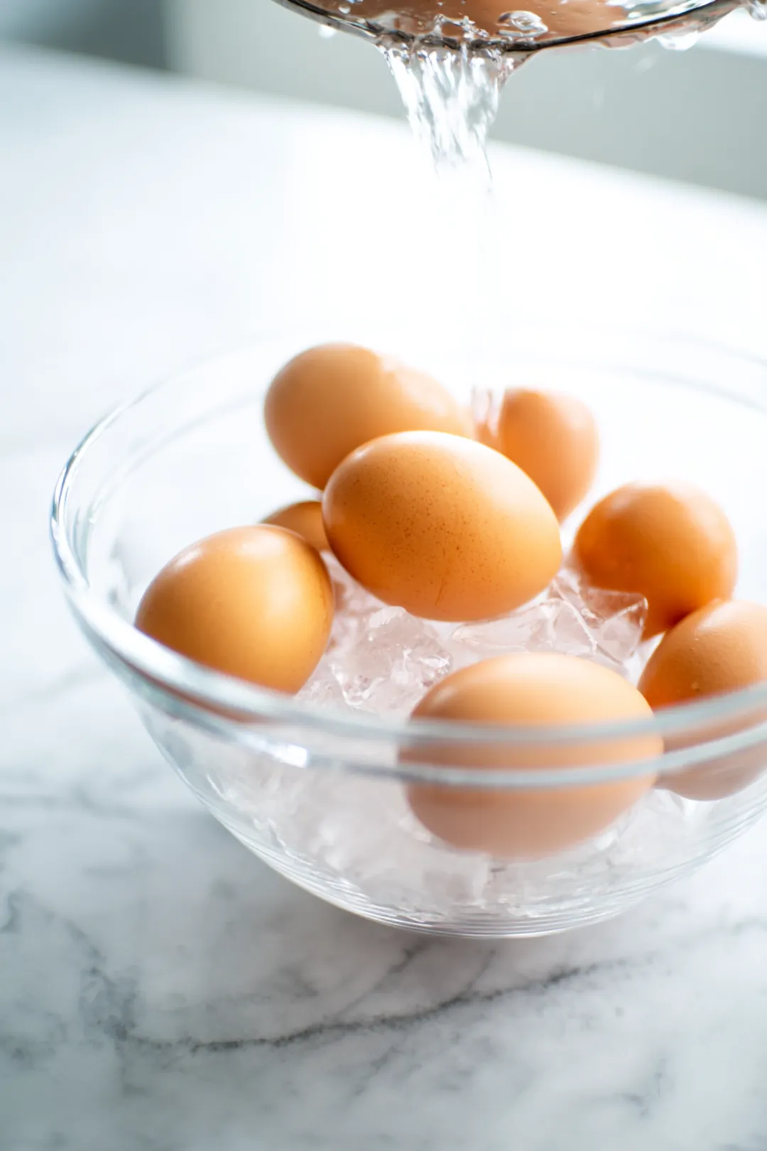 Transfer eggs to an ice water bath for 5 minutes