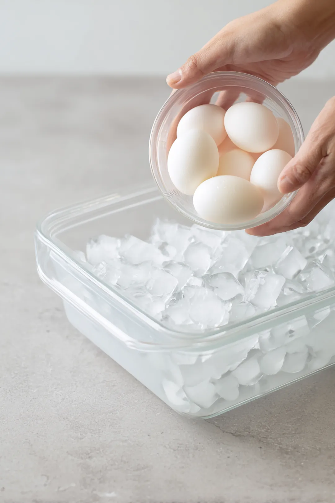 Transfer eggs to ice bath to cool before peeling them