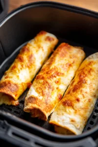 Air fry at 370°F (190°C) for 10-12 minutes or until the burritos are crisp and golden brown. Serve with avocado and sour cream.