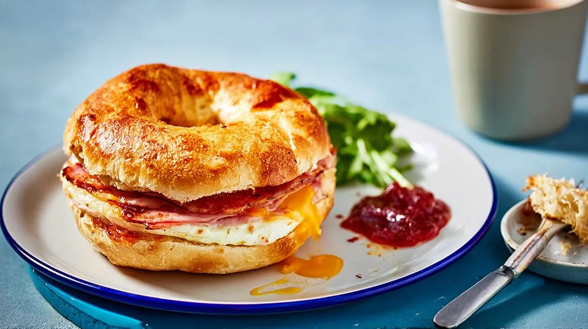 air fryer bagel melt with ham and cheese