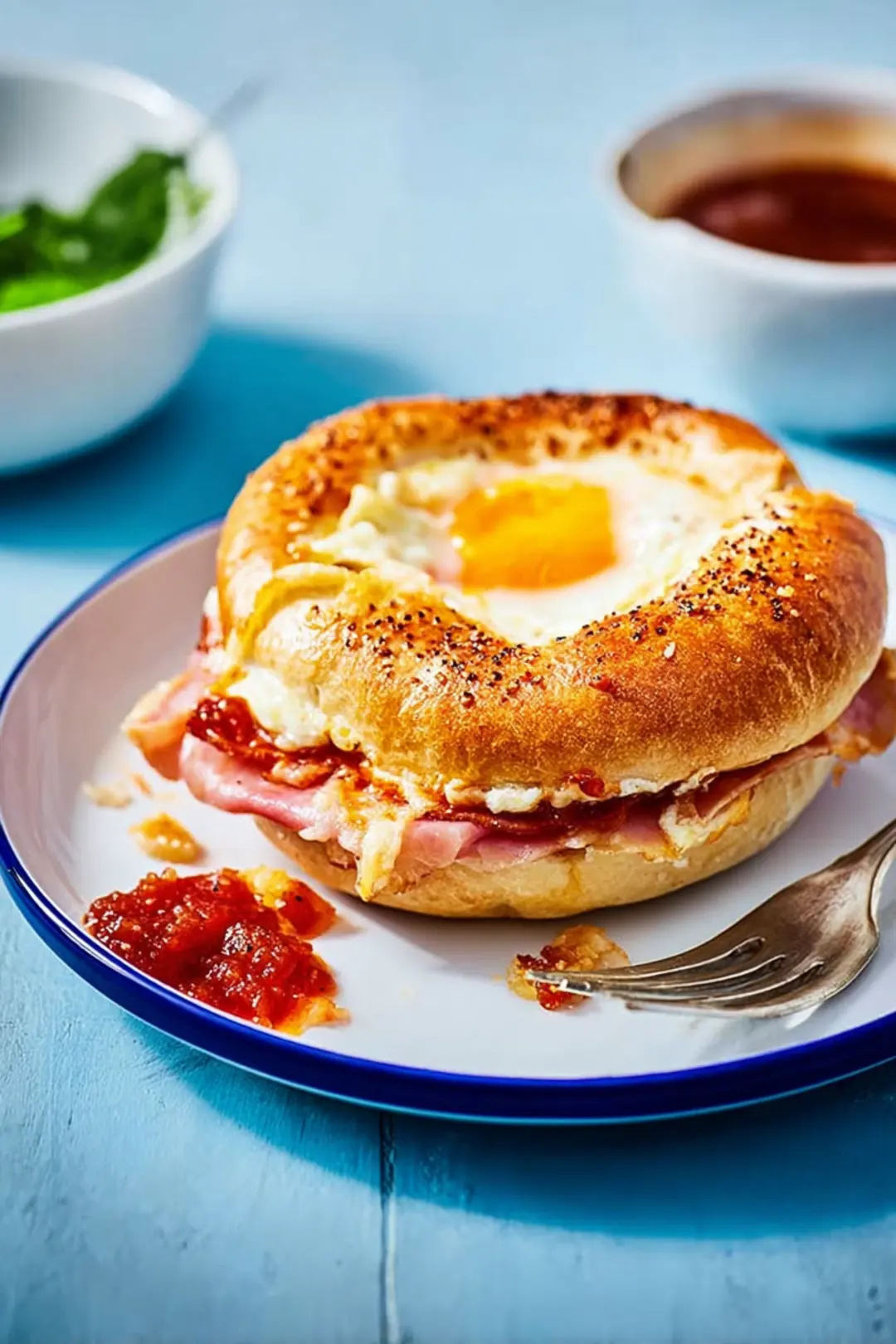 air fryer bagel melt with ham and cheese