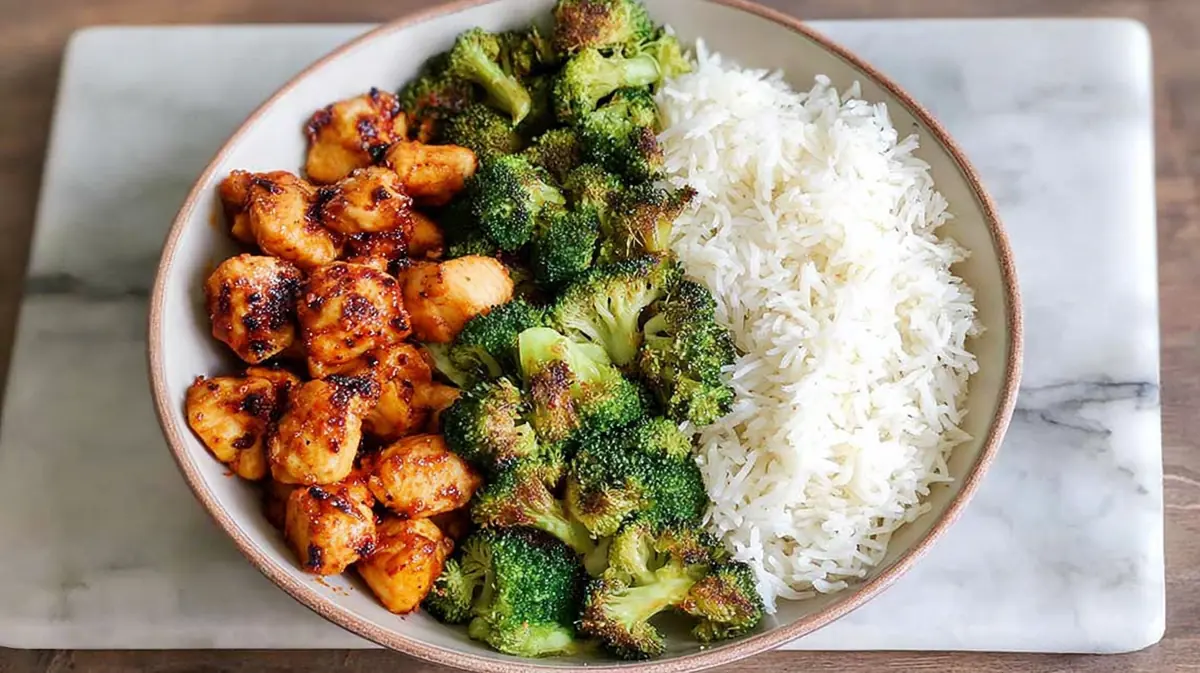 air fryer chicken and broccoli bowl