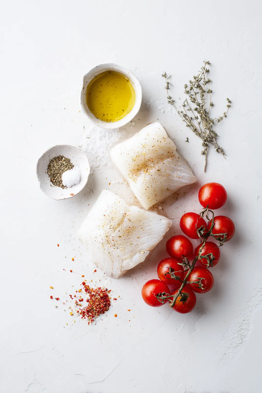 air fryer cod and cherry tomatoes - ingredients