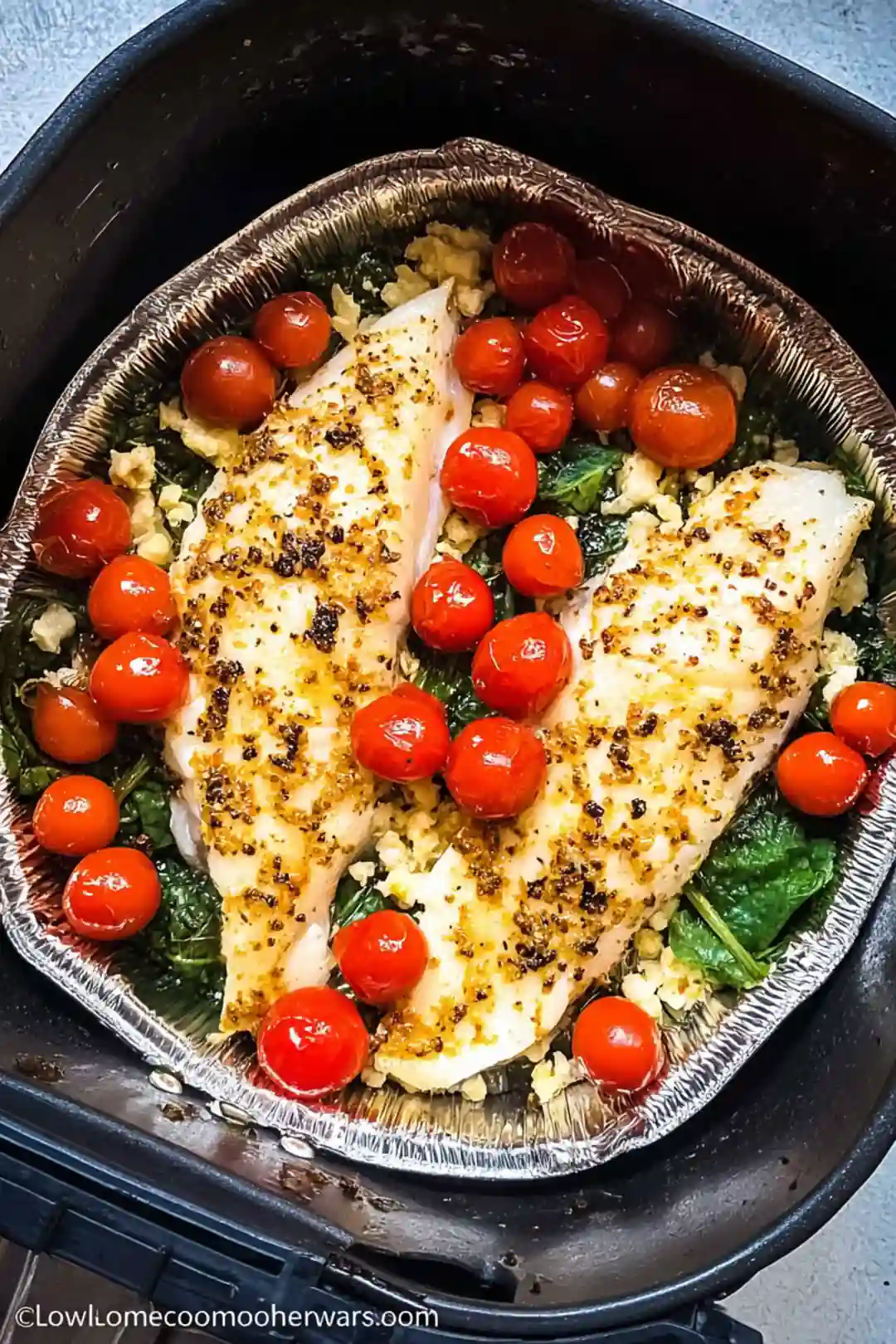air fryer cod and cherry tomatoes
