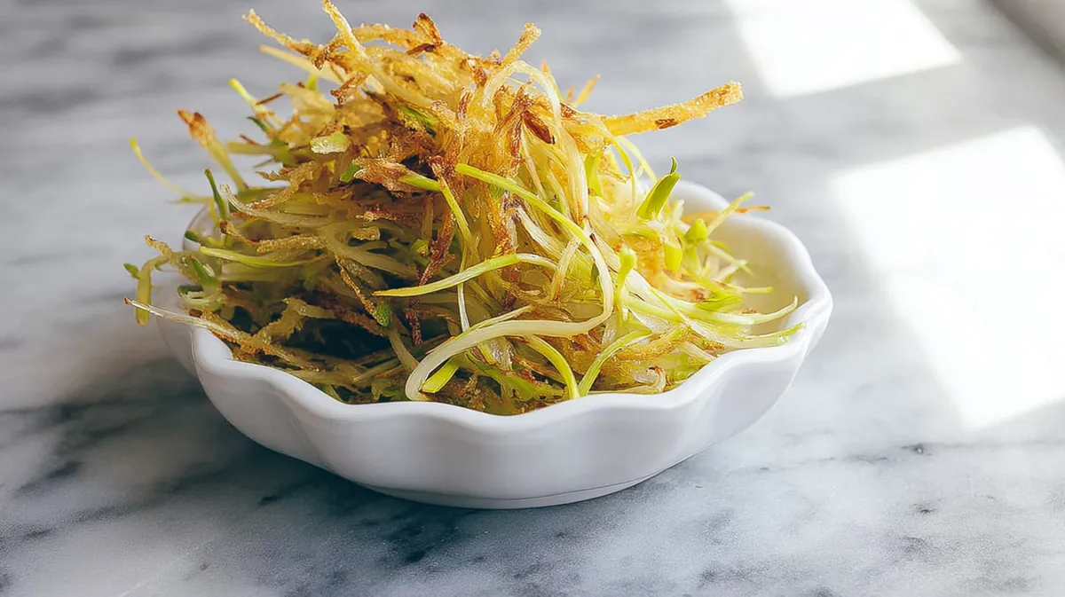 Air fryer crispy leeks garnish