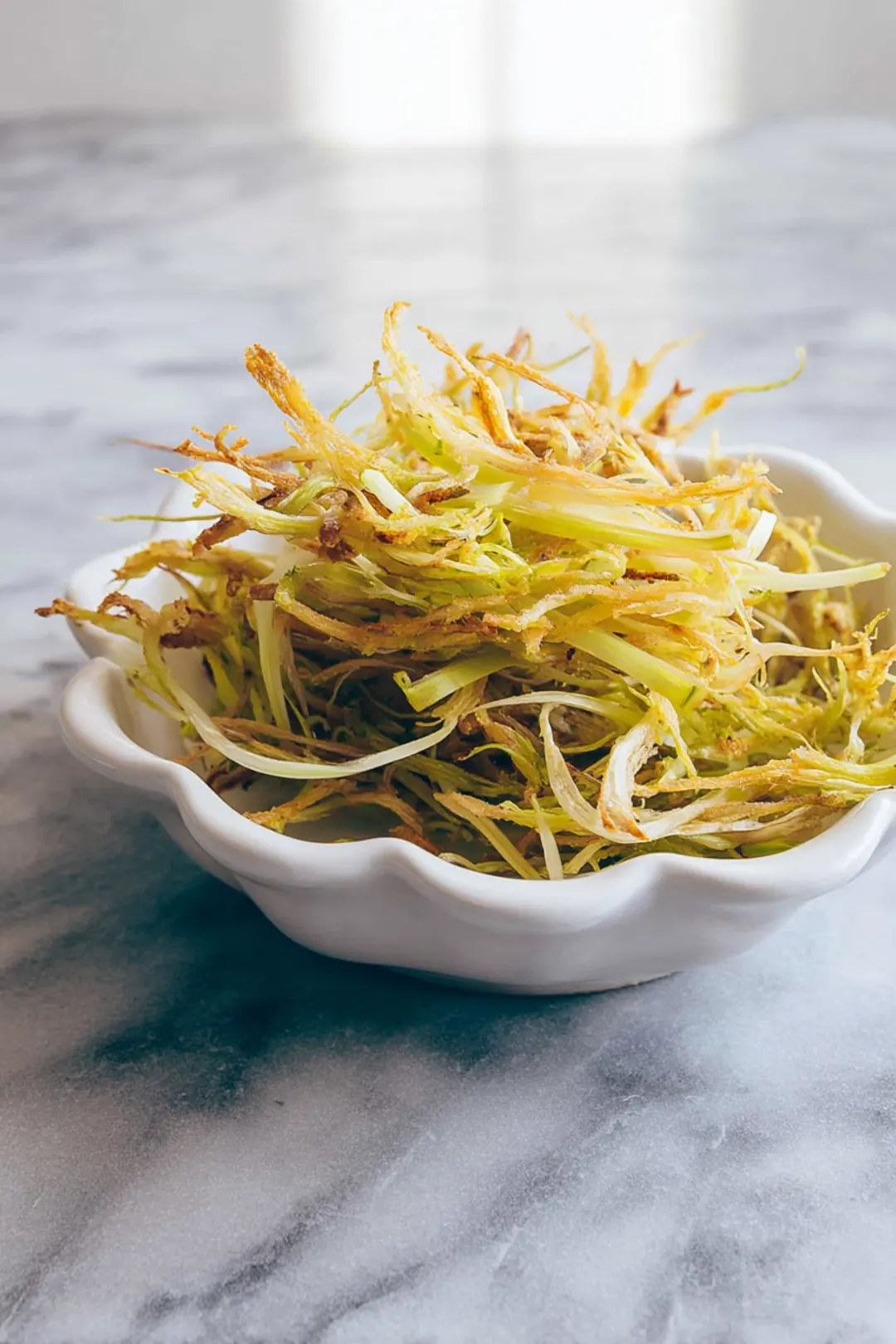 Air fryer crispy leeks garnish