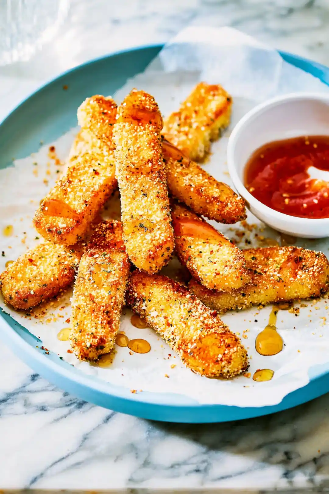 air fryer halloumi fries with honey
