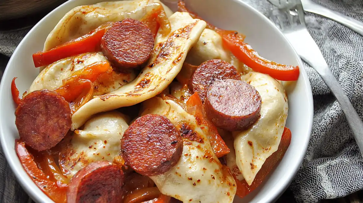 air fryer kielbasa and pierogies