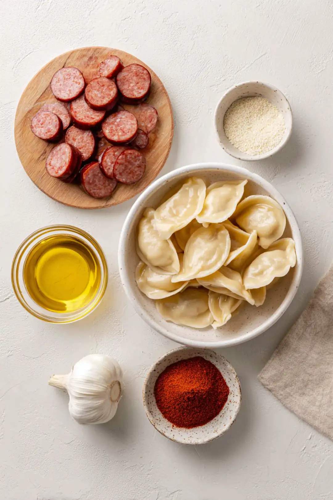 air fryer kielbasa and pierogies - ingredients