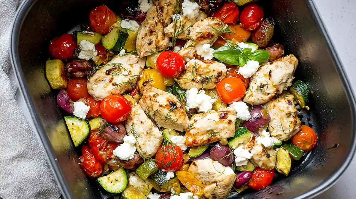 air fryer mediterranean chicken and veg meal prep