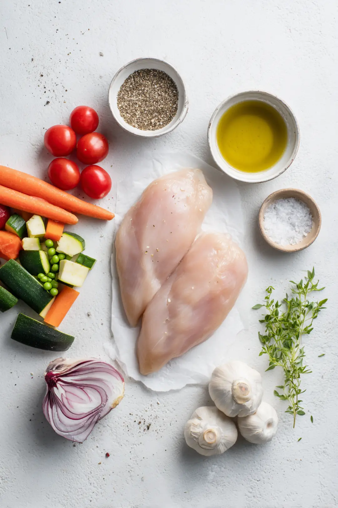 air fryer mediterranean chicken and veg meal prep - ingredients