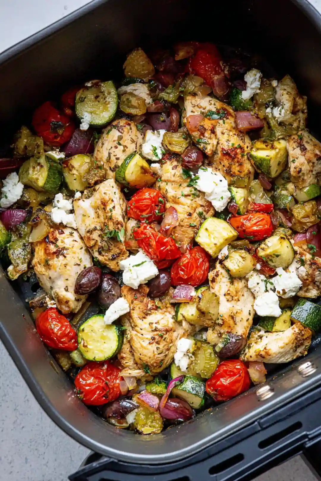 Air fryer mediterranean chicken and veg meal prep