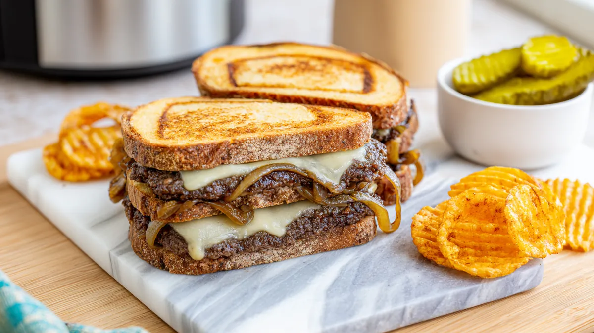 air fryer patty melt with caramelized onions