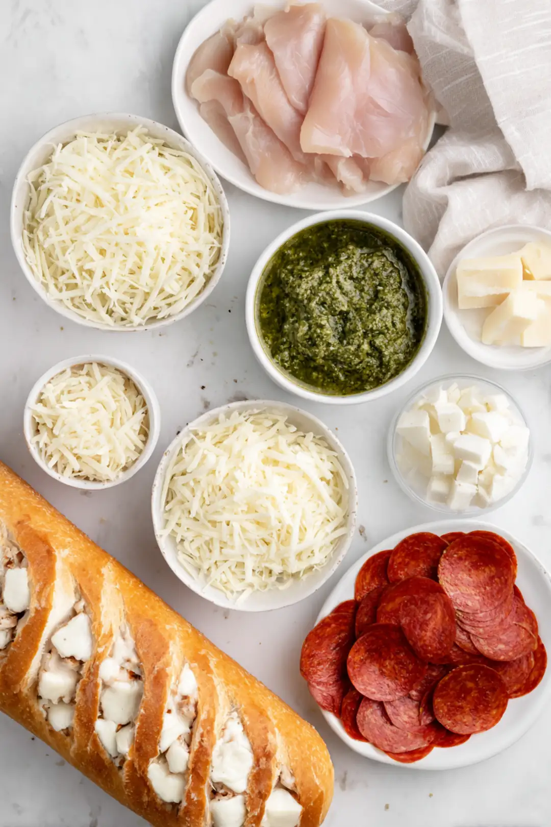 air fryer pesto chicken melt - ingredients