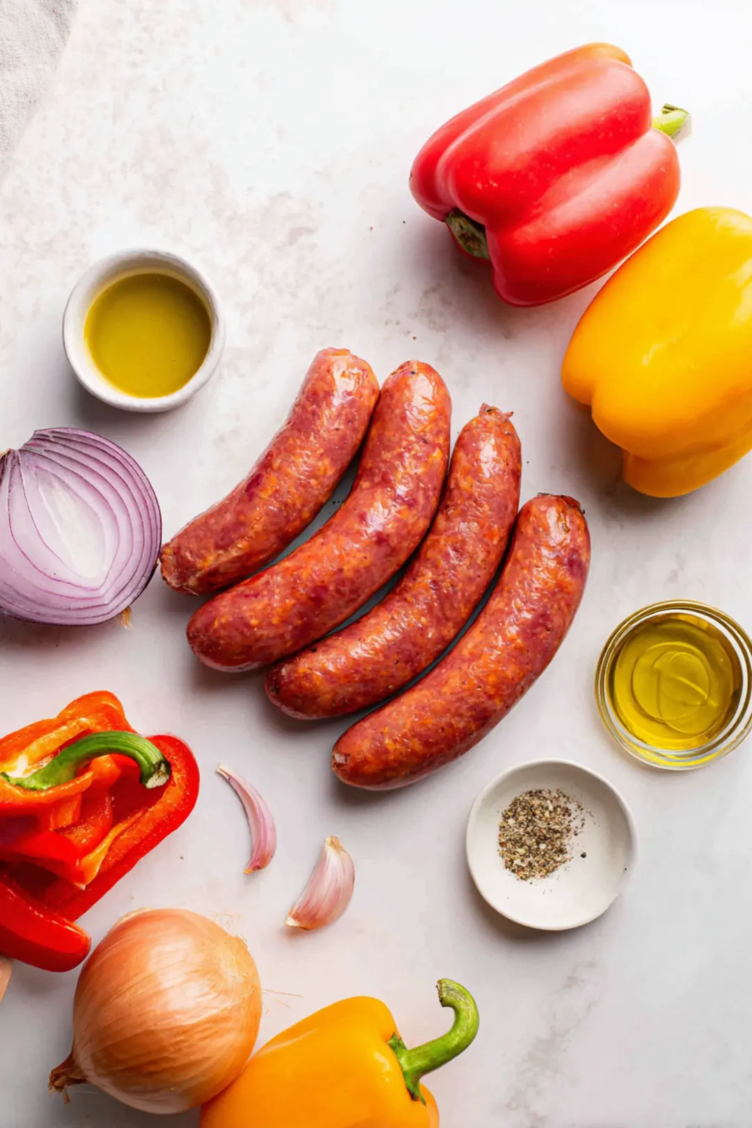 Air fryer sausage and peppers sheet pan style ingredients