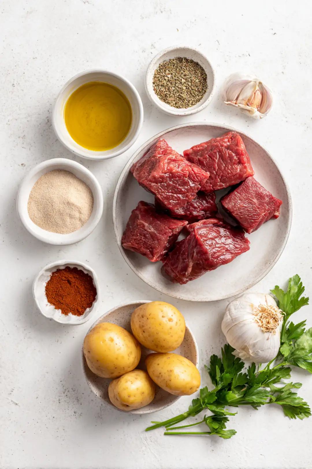 air fryer steak bites and potatoes meal - ingredients