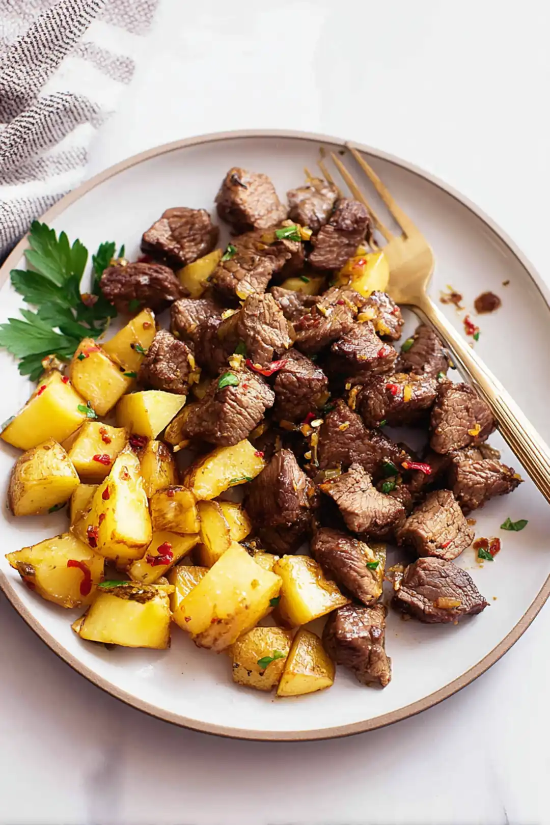 air fryer steak bites and potatoes meal
