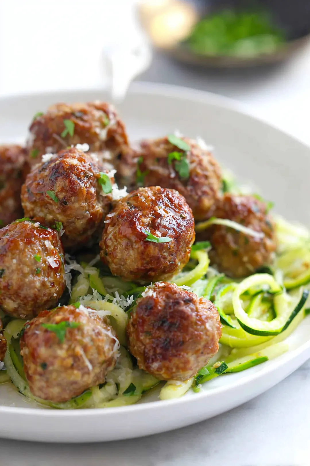 Air fryer turkey meatball and zucchini dinner