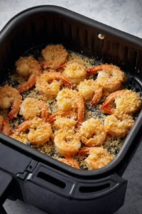 Preheat the air fryer to 400°F (200°C). Arrange the marinated shrimp in a single layer in the air fryer basket, then sprinkle breadcrumbs on top. Cook for about 8 minutes or until the shrimp are golden and crispy.
