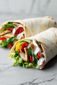 Assemble wraps with chicken, Greek yogurt, and mixed vegetables