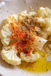 Brush the cauliflower steaks with olive oil, smoked paprika, salt, and pepper