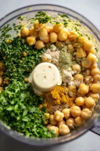 Combine chickpeas, parsley, cilantro, cumin, coriander, garlic powder, onion powder, salt, and pepper in a food processor and blend until coarsely pureed.