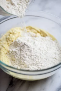 Combine flour and baking powder with banana mixture