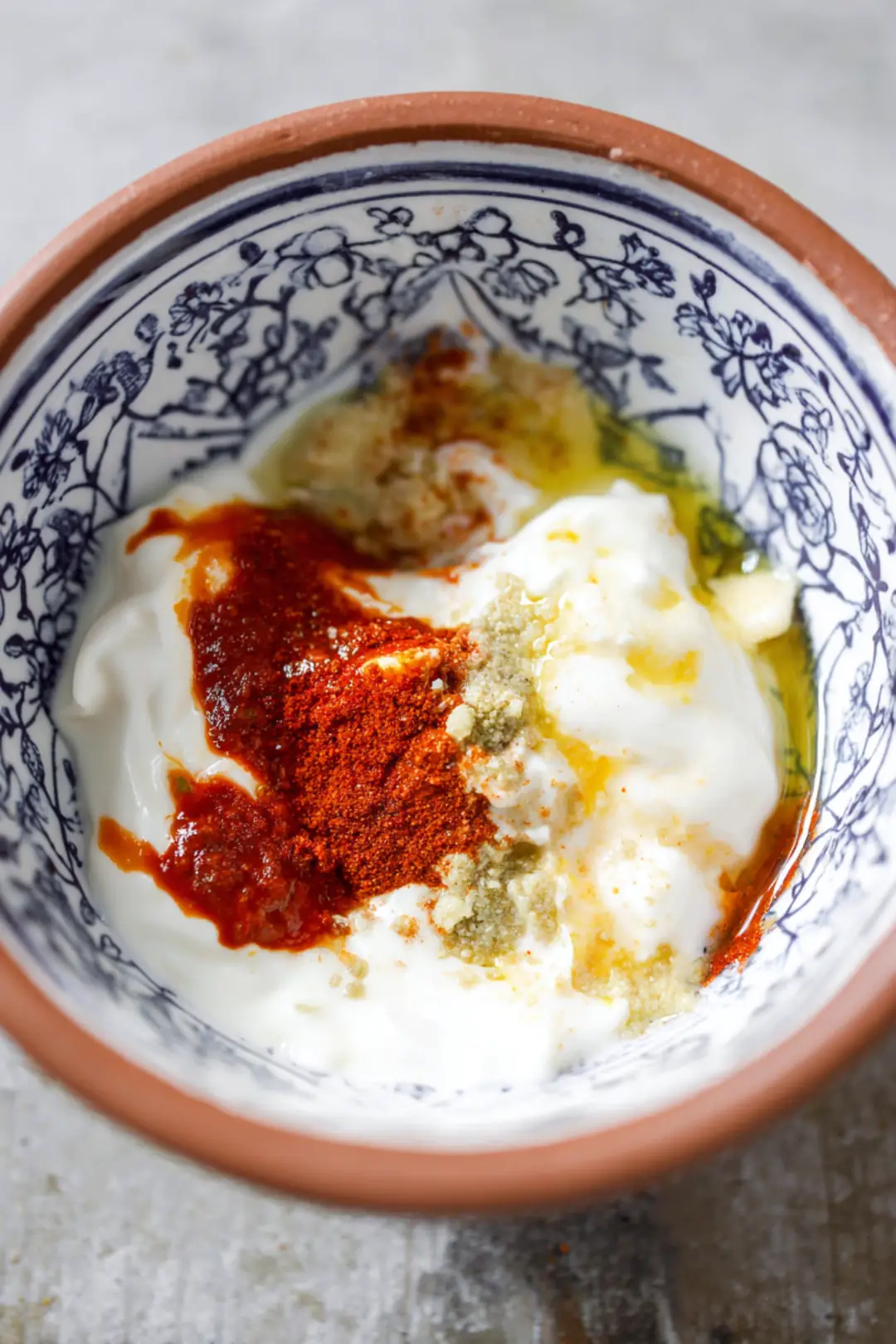 Combine yogurt and spices for marinade