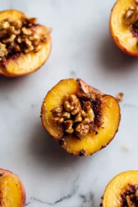 Cook peaches and nuts until tender and golden brown