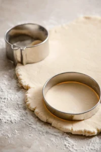 Cut out donuts from rolled pizza dough