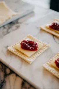 Fold corners of pastry over brie and cranberry sauce
