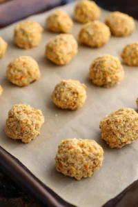 Form the mixture into bite-sized nuggets and place them on a baking sheet lined with parchment paper.