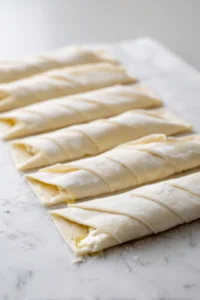 Layer filo pastry sheets and prepare triangles with filling