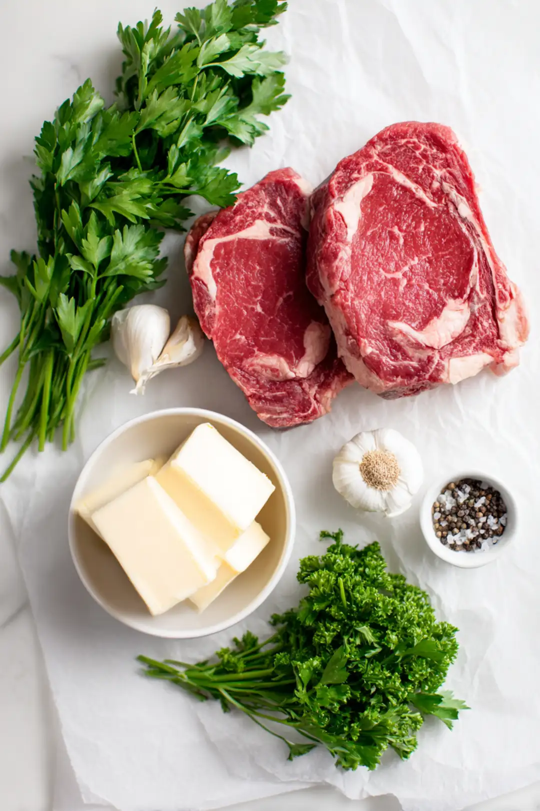making air fryer compound butter steaks - ingredients