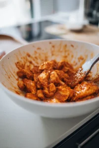 Mix cooked chicken with buffalo sauce
