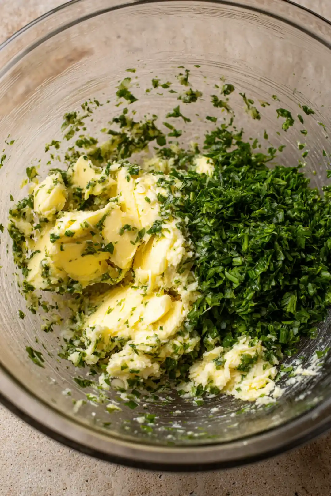 Mix softened butter with minced garlic and chopped parsley