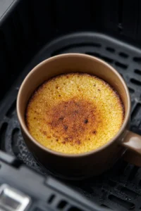 Place the mug in the air fryer basket and cook at 320°F (160°C) for about 10 minutes, or until the pudding is set and golden on top.