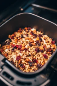 Preheat the air fryer to 320°F (160°C). Spread the mixture evenly in the air fryer basket. Cook for about 10 minutes, shaking the basket halfway through to ensure even cooking.