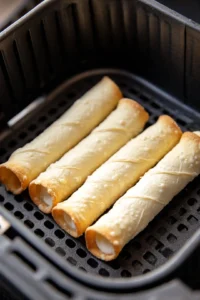 Preheat the air fryer to 350 degrees Fahrenheit and wrap the circles around cannoli tubes