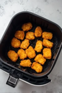 Preheat your air fryer to 400°F (200°C) and arrange the coated catfish nuggets in a single layer